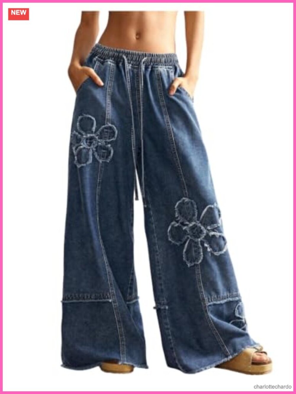 Wide Leg Baggy Boyfriend Jeans Low Rise Drawstring Loose Fit Denim Pants